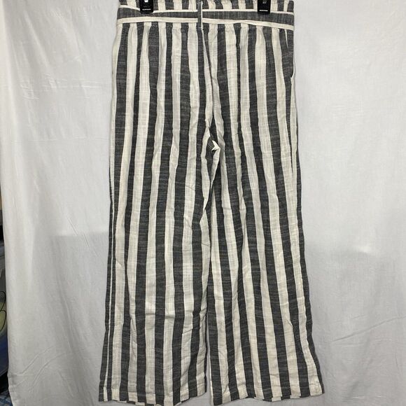 INDIGO RISING Pants Linen Striped Pleated Smocked Waist Wide Leg Womens L Black - Picture 3 of 10